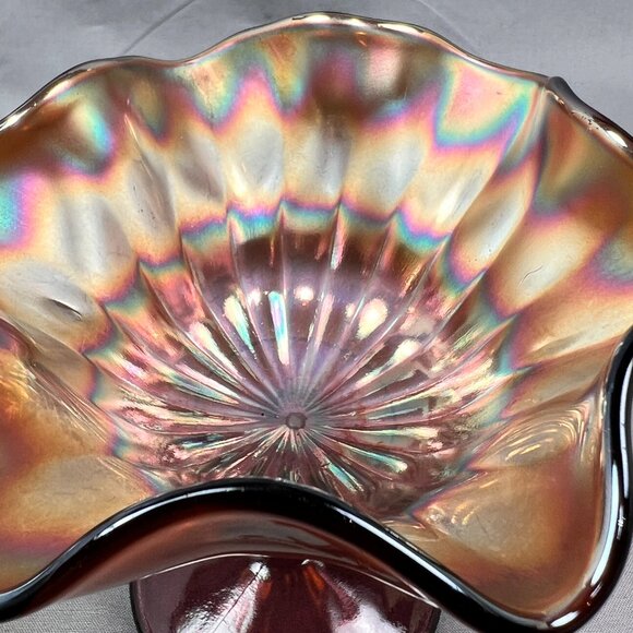 Vtg Fenton Carnival Stippled Rays Art Glass Comport Compote Amethyst Purple - Picture 10 of 16